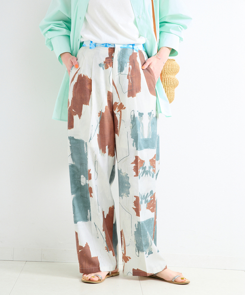 B.C STOCK(ベーセーストック)の「手洗い可 / FINEアートプリントバックゴムトラウザー(その他パンツ・レディース・グリーン/ピンク/ブラウン・FREE)」の5枚目の写真