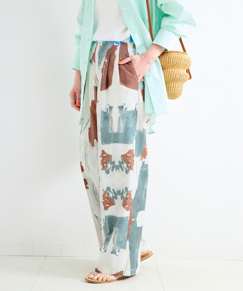 B.C STOCK(ベーセーストック)の「手洗い可 / FINEアートプリントバックゴムトラウザー(その他パンツ・レディース・グリーン/ピンク/ブラウン・FREE)」の6枚目の写真