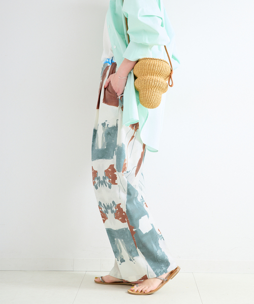 B.C STOCK(ベーセーストック)の「手洗い可 / FINEアートプリントバックゴムトラウザー(その他パンツ・レディース・グリーン/ピンク/ブラウン・FREE)」の7枚目の写真