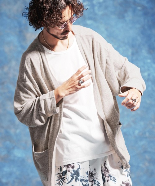 Jih Nunc（ジーヌンク）の「mcg3771-ボタンレスルーズシルエット杢カーディガン(JIH-R1167)（カーディガン/ボレロ・メンズ・チャコール/ベージュ/オフホワイト・S/M/L）」の3枚目の写真