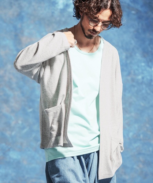 Jih Nunc（ジーヌンク）の「mcg3771-ボタンレスルーズシルエット杢カーディガン(JIH-R1167)（カーディガン/ボレロ・メンズ・チャコール/ベージュ/オフホワイト・S/M/L）」の2枚目の写真