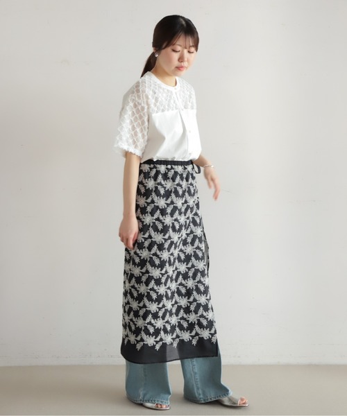 NOMBRE IMPAIR（ノンブルアンペール）の「モノトーンフラワー刺繍　レイヤードスカート（スカート・レディース・ブラック・FREE）」の5枚目の写真