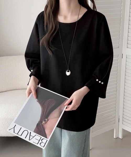 ABITOKYO（アビトーキョー）の「袖タックパールデザインブラウス（シャツ/ブラウス・レディース・ベージュ/モカ/ブラック・FREE）」の7枚目の写真