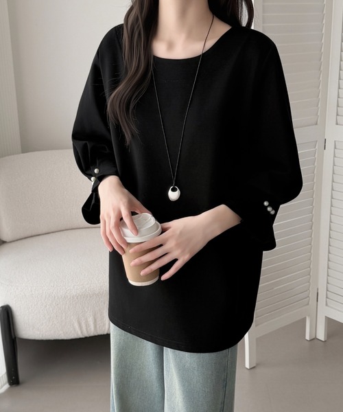 ABITOKYO（アビトーキョー）の「袖タックパールデザインブラウス（シャツ/ブラウス・レディース・ベージュ/モカ/ブラック・FREE）」の8枚目の写真