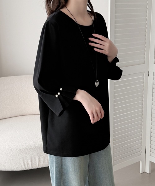 ABITOKYO（アビトーキョー）の「袖タックパールデザインブラウス（シャツ/ブラウス・レディース・ベージュ/モカ/ブラック・FREE）」の9枚目の写真