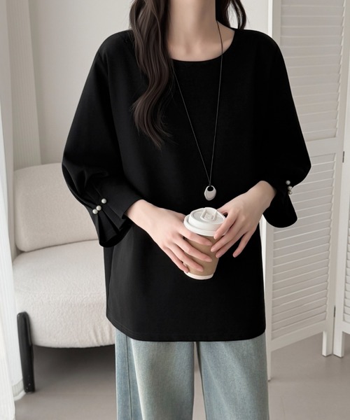 ABITOKYO（アビトーキョー）の「袖タックパールデザインブラウス（シャツ/ブラウス・レディース・ベージュ/モカ/ブラック・FREE）」の11枚目の写真
