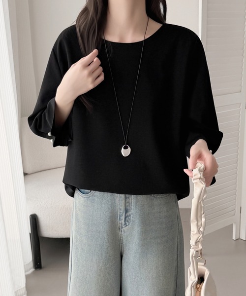 ABITOKYO（アビトーキョー）の「袖タックパールデザインブラウス（シャツ/ブラウス・レディース・ベージュ/モカ/ブラック・FREE）」の12枚目の写真