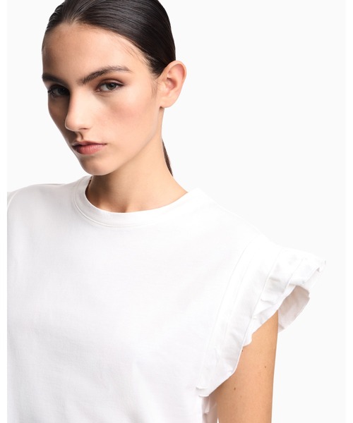 EMPORIO ARMANI（エンポリオアルマーニ）の「【エンポリオ アルマーニ】ASV ラッフルスリーブ ジャージーTシャツ（Tシャツ/カットソー・レディース・ホワイト・MEDIUM/SMALL）」の3枚目の写真