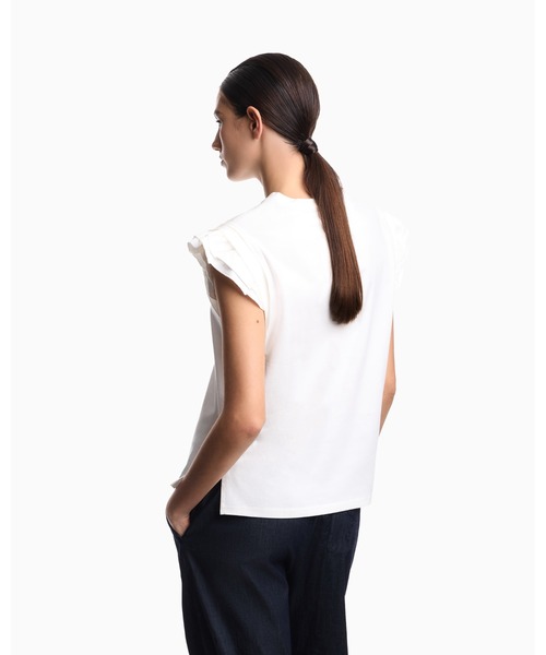 EMPORIO ARMANI（エンポリオアルマーニ）の「【エンポリオ アルマーニ】ASV ラッフルスリーブ ジャージーTシャツ（Tシャツ/カットソー・レディース・ホワイト・MEDIUM/SMALL）」の4枚目の写真