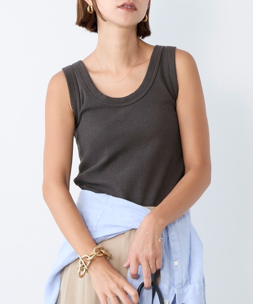 MICA&DEAL(マイカ&ディール)の「リネンブレンドテレコリブタンクトップ(タンクトップ・レディース・ライトベージュ/オフホワイト/ブラウン/ベージュ・FREE)」の2枚目の写真