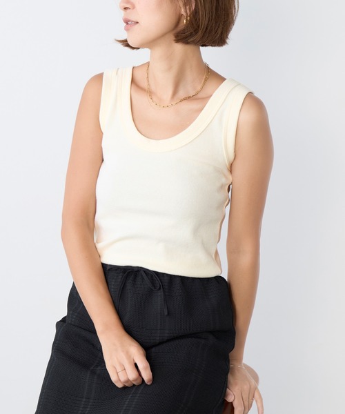 MICA&DEAL(マイカ&ディール)の「リネンブレンドテレコリブタンクトップ(タンクトップ・レディース・ライトベージュ/オフホワイト/ブラウン/ベージュ・FREE)」の1枚目の写真