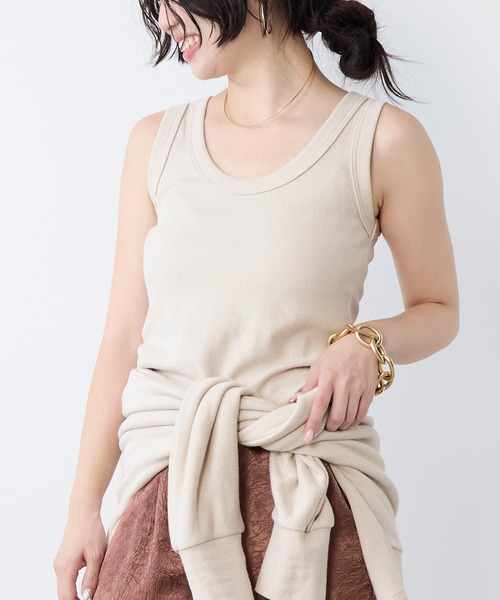 MICA&DEAL(マイカ&ディール)の「リネンブレンドテレコリブタンクトップ(タンクトップ・レディース・ライトベージュ/オフホワイト/ブラウン/ベージュ・FREE)」の4枚目の写真