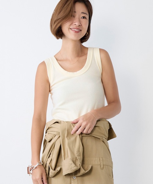 MICA&DEAL(マイカ&ディール)の「リネンブレンドテレコリブタンクトップ(タンクトップ・レディース・ライトベージュ/オフホワイト/ブラウン/ベージュ・FREE)」の9枚目の写真