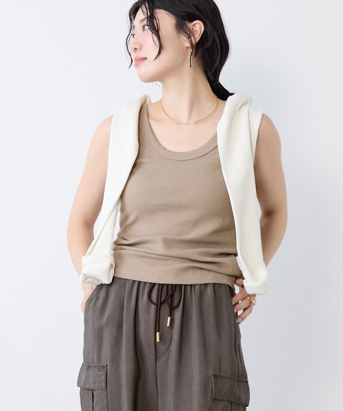 MICA&DEAL(マイカ&ディール)の「リネンブレンドテレコリブタンクトップ(タンクトップ・レディース・ライトベージュ/オフホワイト/ブラウン/ベージュ・FREE)」の15枚目の写真
