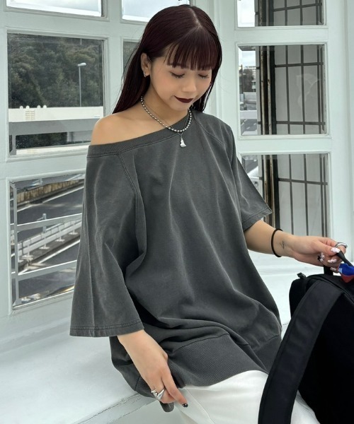 JEANASIS（ジーナシス）の「【選べる着丈】ヴィンテージミニウラケSS/666092（Tシャツ/カットソー・レディース・ネイビー/オフホワイト/グレー系その他/ライトブルー・SMALL/LARGE）」の3枚目の写真