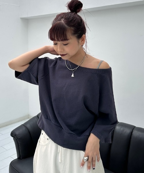 JEANASIS（ジーナシス）の「【選べる着丈】ヴィンテージミニウラケSS/666092（Tシャツ/カットソー・レディース・ネイビー/オフホワイト/グレー系その他/ライトブルー・SMALL/LARGE）」の4枚目の写真