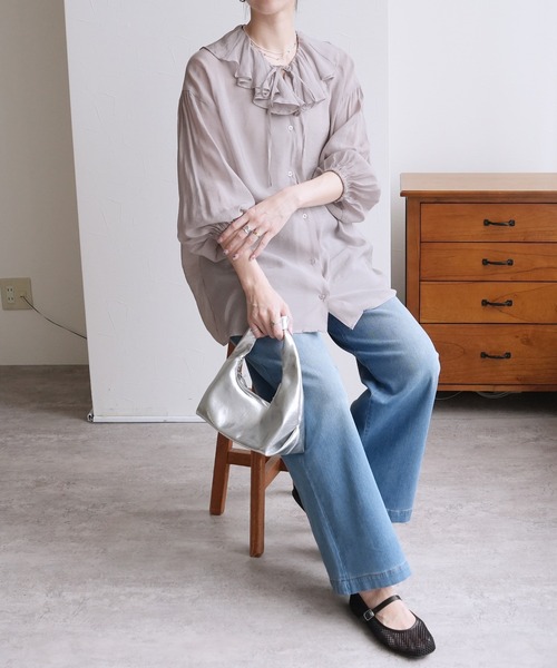 reca(レカ)の「フリルカラーシアーブラウス(シャツ/ブラウス・レディース・グレー/ブラック/ベージュ・M)」の10枚目の写真