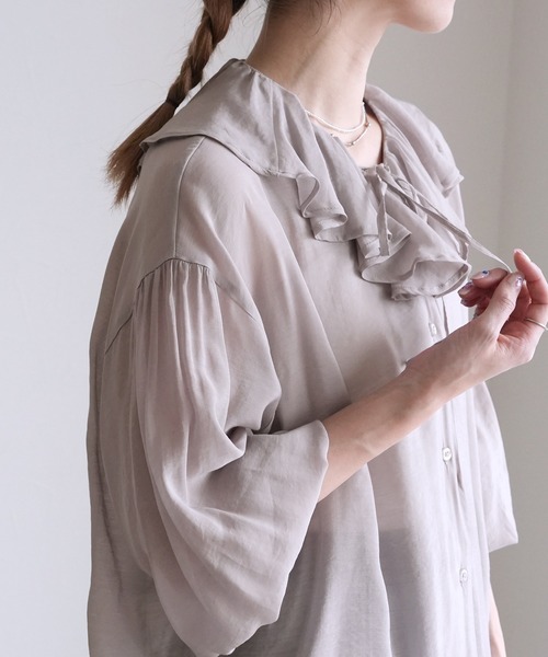 reca(レカ)の「フリルカラーシアーブラウス(シャツ/ブラウス・レディース・グレー/ブラック/ベージュ・M)」の12枚目の写真