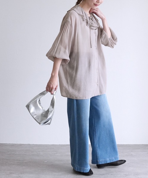 reca(レカ)の「フリルカラーシアーブラウス(シャツ/ブラウス・レディース・グレー/ブラック/ベージュ・M)」の14枚目の写真