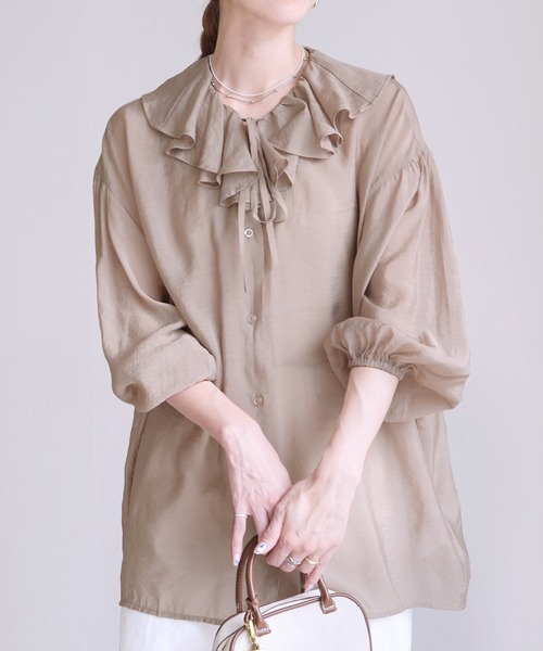 reca(レカ)の「フリルカラーシアーブラウス(シャツ/ブラウス・レディース・グレー/ブラック/ベージュ・M)」の15枚目の写真