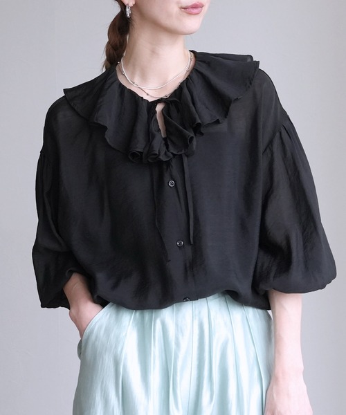 reca(レカ)の「フリルカラーシアーブラウス(シャツ/ブラウス・レディース・グレー/ブラック/ベージュ・M)」の4枚目の写真