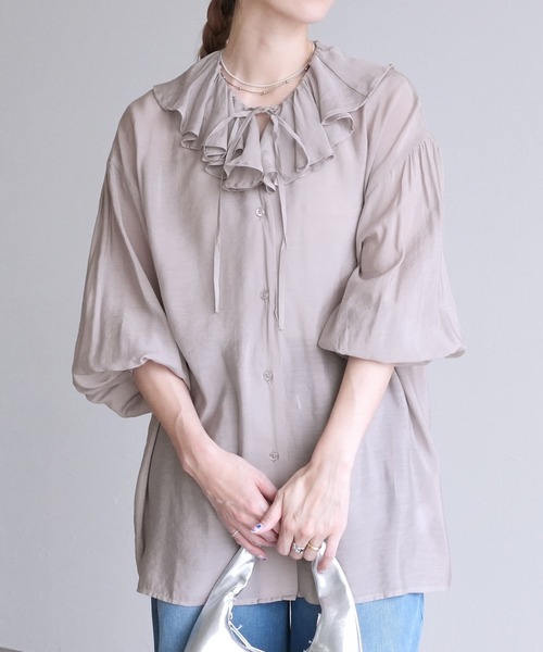 reca(レカ)の「フリルカラーシアーブラウス(シャツ/ブラウス・レディース・グレー/ブラック/ベージュ・M)」の9枚目の写真