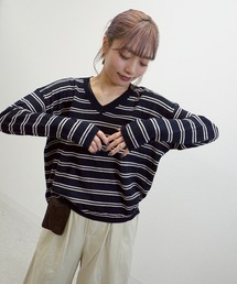 【秋まで使える】Vネックリネン混プルオーバー