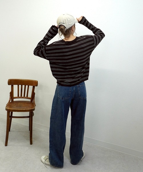 gossara（ゴサラ）の「【秋まで使える】Vネックリネン混プルオーバー（Tシャツ/カットソー・レディース・オフホワイト/ネイビー/ブラウン・FREE）」の15枚目の写真