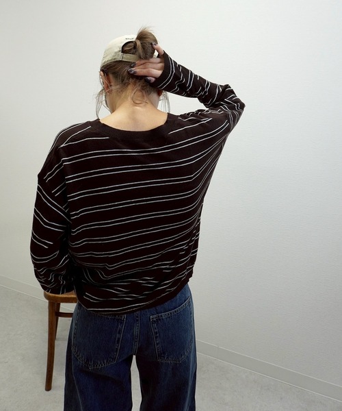 gossara（ゴサラ）の「【秋まで使える】Vネックリネン混プルオーバー（Tシャツ/カットソー・レディース・オフホワイト/ネイビー/ブラウン・FREE）」の14枚目の写真