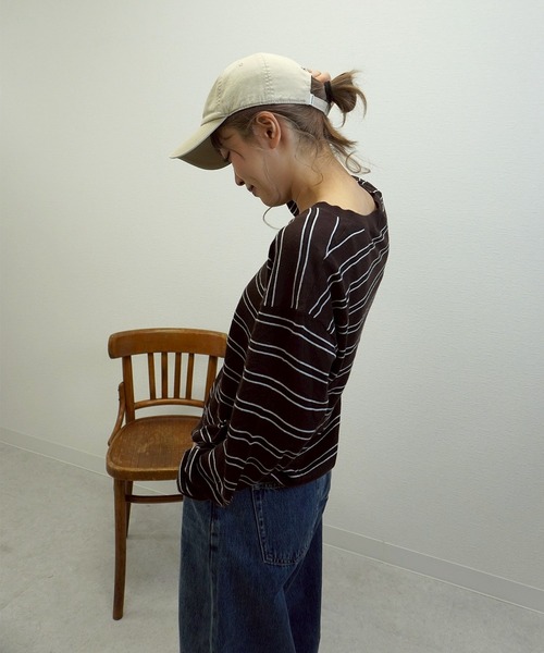 gossara（ゴサラ）の「【秋まで使える】Vネックリネン混プルオーバー（Tシャツ/カットソー・レディース・オフホワイト/ネイビー/ブラウン・FREE）」の13枚目の写真