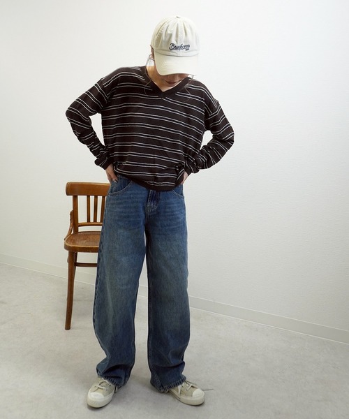 gossara（ゴサラ）の「【秋まで使える】Vネックリネン混プルオーバー（Tシャツ/カットソー・レディース・オフホワイト/ネイビー/ブラウン・FREE）」の17枚目の写真