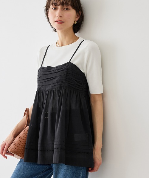 ROPE' PICNIC（ロペピクニック）の「お着軽シャツシリーズ シアーレイヤードキャミソールブラウス/接触冷感・通気性（シャツ/ブラウス・レディース・ホワイト/ブラック・FREE）」の5枚目の写真