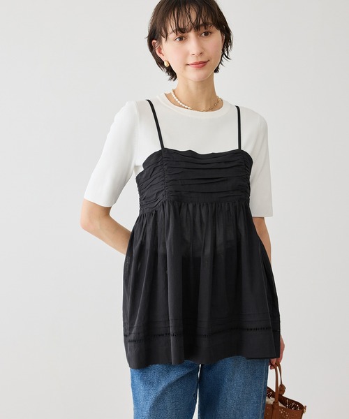 ROPE' PICNIC（ロペピクニック）の「お着軽シャツシリーズ シアーレイヤードキャミソールブラウス/接触冷感・通気性（シャツ/ブラウス・レディース・ホワイト/ブラック・FREE）」の9枚目の写真