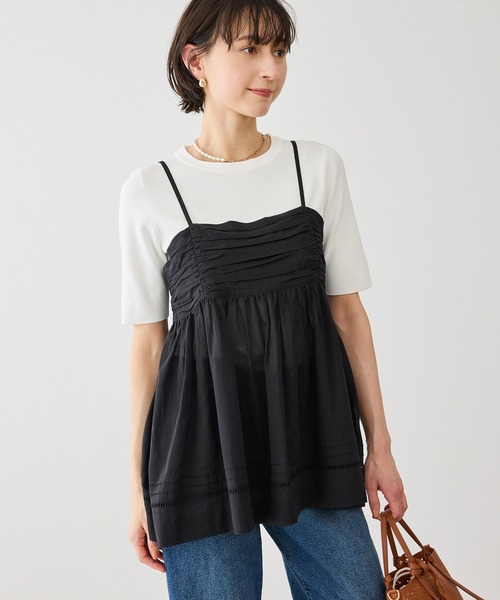 ROPE' PICNIC（ロペピクニック）の「お着軽シャツシリーズ シアーレイヤードキャミソールブラウス/接触冷感・通気性（シャツ/ブラウス・レディース・ホワイト/ブラック・FREE）」の13枚目の写真