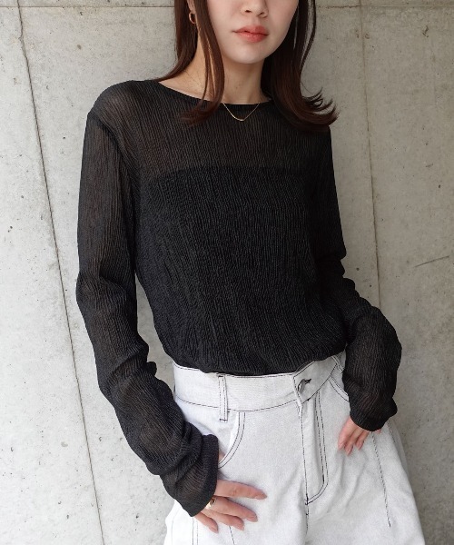 CORNERS（コーナーズ）の「袖ギャザープリーツラメトップス（Tシャツ/カットソー・レディース・ブラック/チャコールグレー/オフホワイト・M）」の10枚目の写真