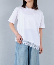 裾レースアシンメトリー半袖Tシャツ
