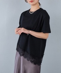 裾レースアシンメトリー半袖Tシャツ