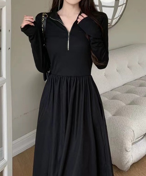 SallyLunn(サリーラン)の「ハーフジップ フィットフレアワンピース(ワンピース・レディース・ブラック・X-LARGE/MEDIUM/LARGE)」の3枚目の写真