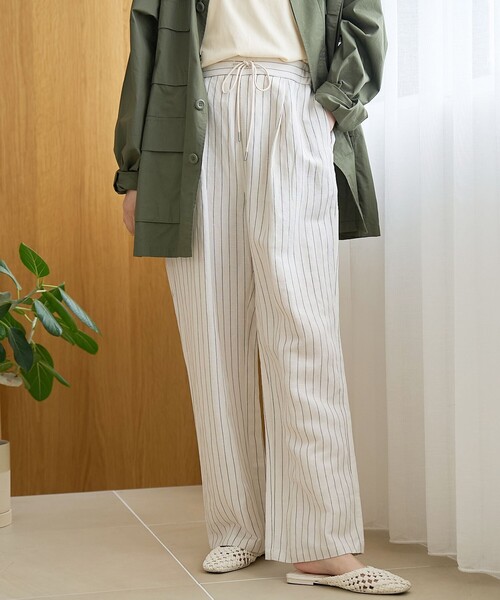 coen（コーエン）の「【接触冷感】リネンレーヨン ワイドストレートパンツ（WEB限定サイズあり/インフルエンサー紹介アイテム）（その他パンツ・レディース・その他1/ダークブラウン/オリーブ/ブラック・XL/L/M/S）」の4枚目の写真