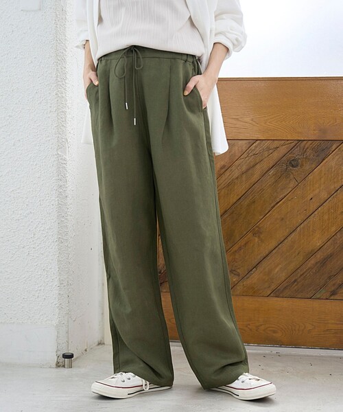 coen（コーエン）の「【接触冷感】リネンレーヨン ワイドストレートパンツ（WEB限定サイズあり/インフルエンサー紹介アイテム）（その他パンツ・レディース・その他1/ダークブラウン/オリーブ/ブラック・XL/L/M/S）」の3枚目の写真