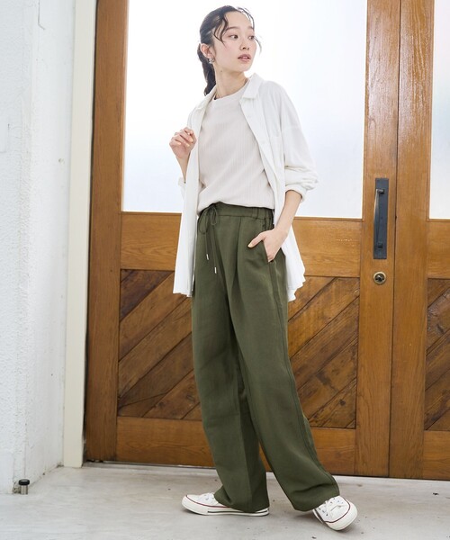 coen（コーエン）の「【接触冷感】リネンレーヨン ワイドストレートパンツ（WEB限定サイズあり/インフルエンサー紹介アイテム）（その他パンツ・レディース・その他1/ダークブラウン/オリーブ/ブラック・XL/L/M/S）」の16枚目の写真