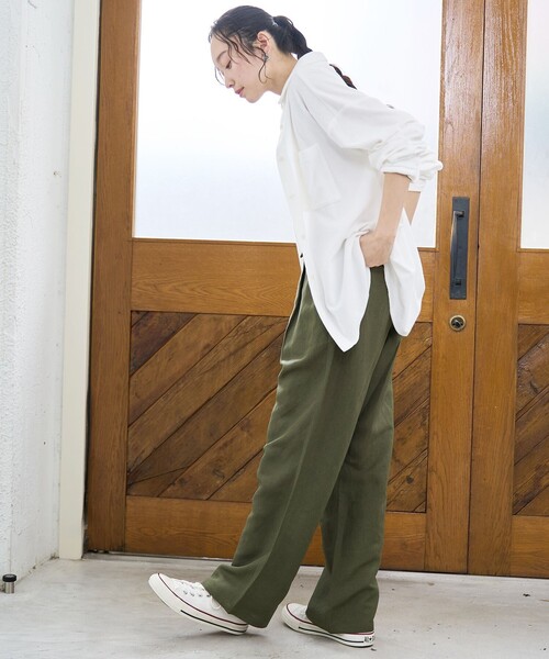coen（コーエン）の「【接触冷感】リネンレーヨン ワイドストレートパンツ（WEB限定サイズあり/インフルエンサー紹介アイテム）（その他パンツ・レディース・その他1/ダークブラウン/オリーブ/ブラック・XL/L/M/S）」の17枚目の写真