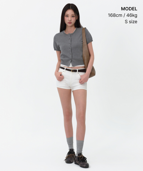 MUSINSA STANDARD WOMAN（ムシンサスタンダードウーマン）の「ウィメンズエッセンシャルラウンドネック半袖カーディガン[ミディアムグレー]（ニット/セーター・レディース・その他・X-SMALL/SMALL/MEDIUM/LARGE）」の2枚目の写真
