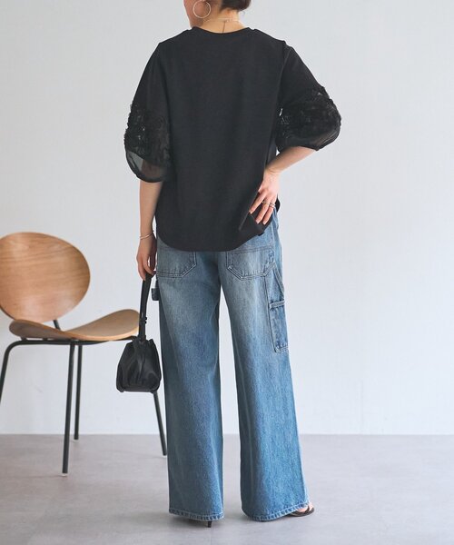 BEARDSLEY（ビアズリー）の「フリル刺繍ドッキングプルオーバー（Tシャツ/カットソー・レディース・ブラック/ホワイト・FREE）」の4枚目の写真