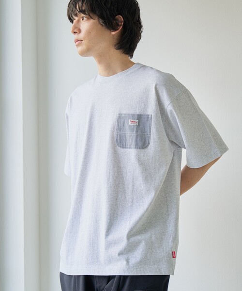 SMITH'S(スミス)の「<父の日ギフトにもおすすめ>SMITH'S(スミス)別注ポケット切替えTシャツ(Tシャツ/カットソー・メンズ・ブラック/ダークグリーン/ホワイト/ライトグレー/ワインレッド/ネイビー・S/L/XL/M)」の3枚目の写真