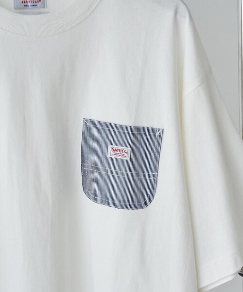 SMITH'S(スミス)の「SMITH'S(スミス)別注 ポケット切替えデザイン ベーシック半袖Tシャツ(Tシャツ/カットソー・メンズ・ブラック/ダークグリーン/ホワイト/ライトグレー/ワインレッド/ネイビー・S/L/XL/M)」の7枚目の写真