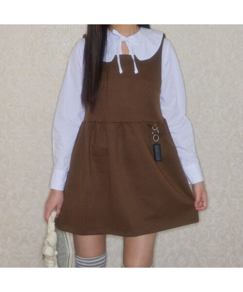 SQUARE NECK SLEEVELESS DRESS_BROWN