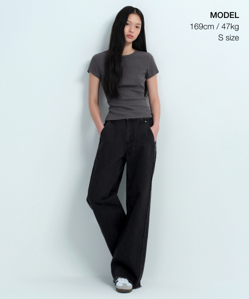 MUSINSA STANDARD WOMAN（ムシンサスタンダードウーマン）の「ウィメンズリブドピグメントスリムTシャツ[ダークグレー]（Tシャツ/カットソー・レディース・その他・SMALL/MEDIUM/LARGE/X-LARGE/X-SMALL）」の10枚目の写真