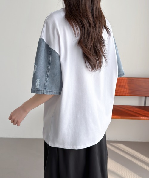 ABITOKYO(アビトーキョー)の「デニム袖切替プリントプルオーバー(Tシャツ/カットソー・レディース・ブラック/ホワイト・FREE)」の10枚目の写真