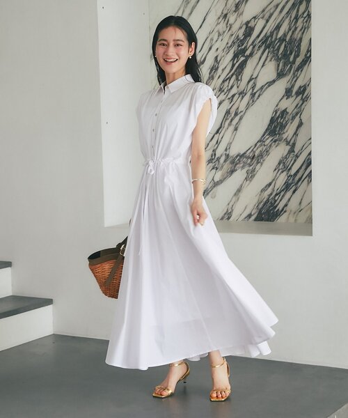 La boutique BonBon(ラブティックボンボン)の「【涼しくてお上品】フレンチバルーンスリーブワンピース(ワンピース・レディース・ネイビー/ホワイト・FREE/PM)」の4枚目の写真